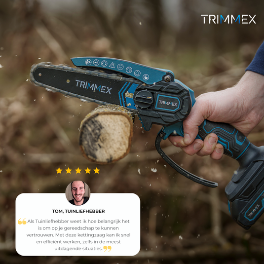 Trimmex® Mini-Kettensäge – inklusive Tragetasche und zwei leistungsstarken Akkus (2 x 4,0 Ah)