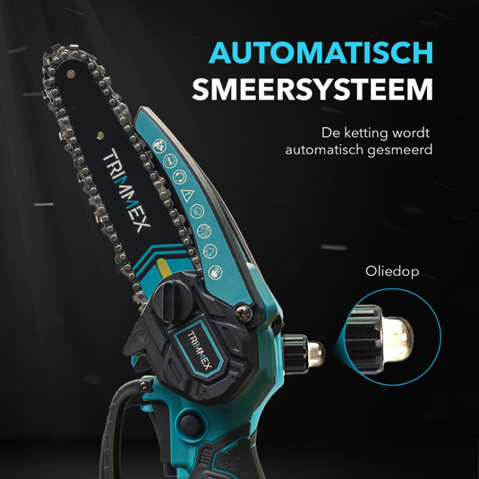 Trimmex® Mini-Kettensäge – inklusive Tragetasche und zwei leistungsstarken Akkus (2 x 4,0 Ah)