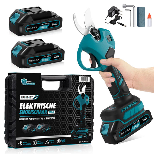 Trimmex® elektrische Gartenschere – inklusive Tragetasche und zwei leistungsstarken Akkus (2,0 Ah)